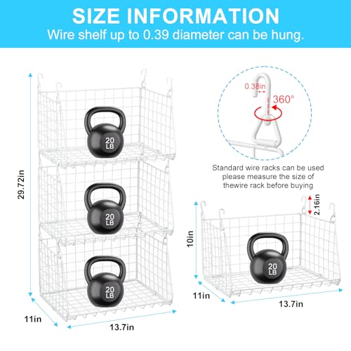 Sonyabecca 3-Tier Hanging Laundry Basket Organizer：Foldable Wire Shelf Laundry Room Organizer with 360°Rotating Hooks Small Space Solutions Closet Hanging Organizer - Laundry Organization, White Patent - Image 5