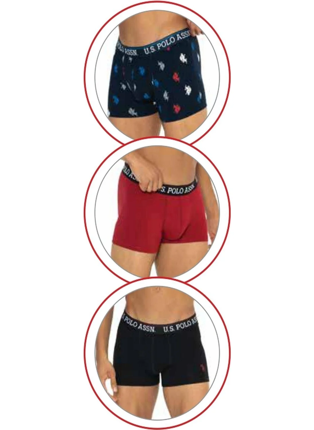 U.S. Polo Assn. 80528 Men's Cotton 3-Pack Boxer-Black&maroon&printed