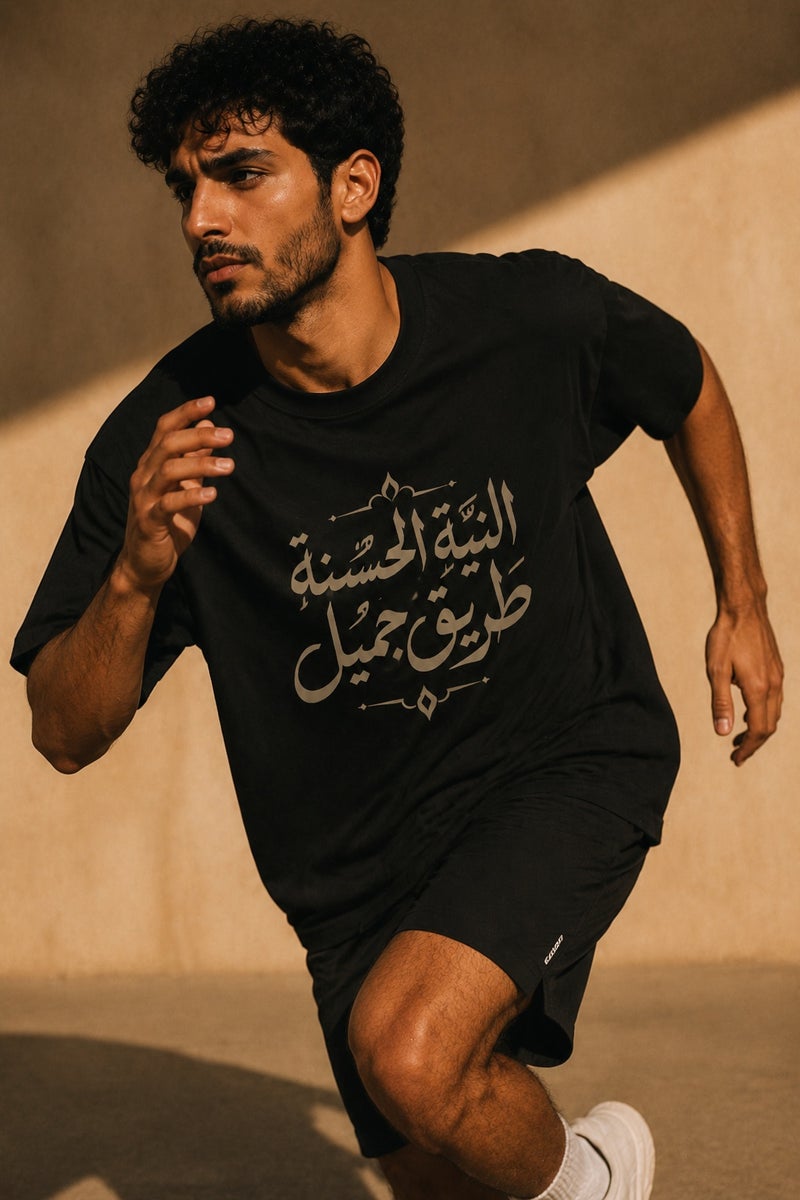 Men's Oversized Black Arabic Calligraphy Graphic T-Shirt Casual Short Sleeve Crew Neck Streetwear Tee - Image 3