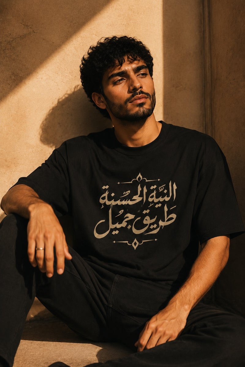 Men's Oversized Black Arabic Calligraphy Graphic T-Shirt Casual Short Sleeve Crew Neck Streetwear Tee - Image 4