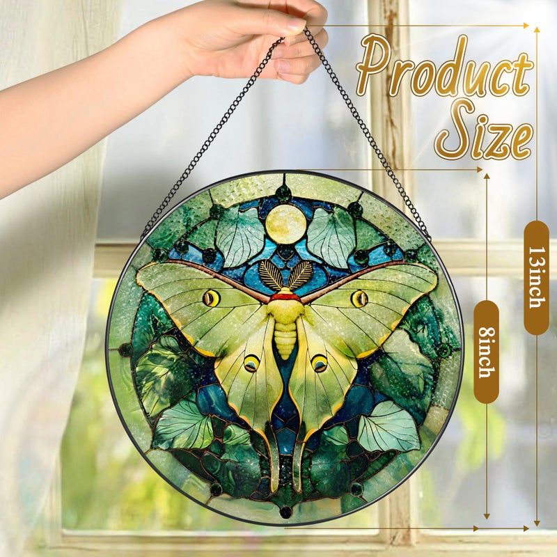 LAOWEIKI Luna Moth Sun Catcher, 8 Inch Stained Glass Suncatcher, Stained Glass Window Hanging, Luna Moth Indoor Decor, Idea Gift, Gift Exchange - Image 4