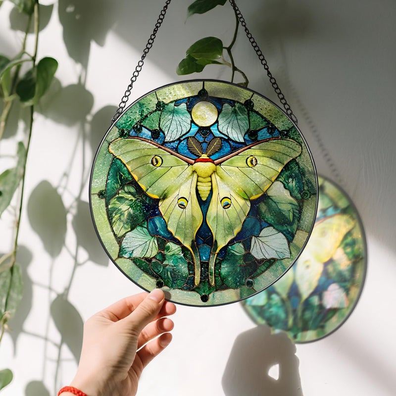LAOWEIKI Luna Moth Sun Catcher, 8 Inch Stained Glass Suncatcher, Stained Glass Window Hanging, Luna Moth Indoor Decor, Idea Gift, Gift Exchange - Image 3