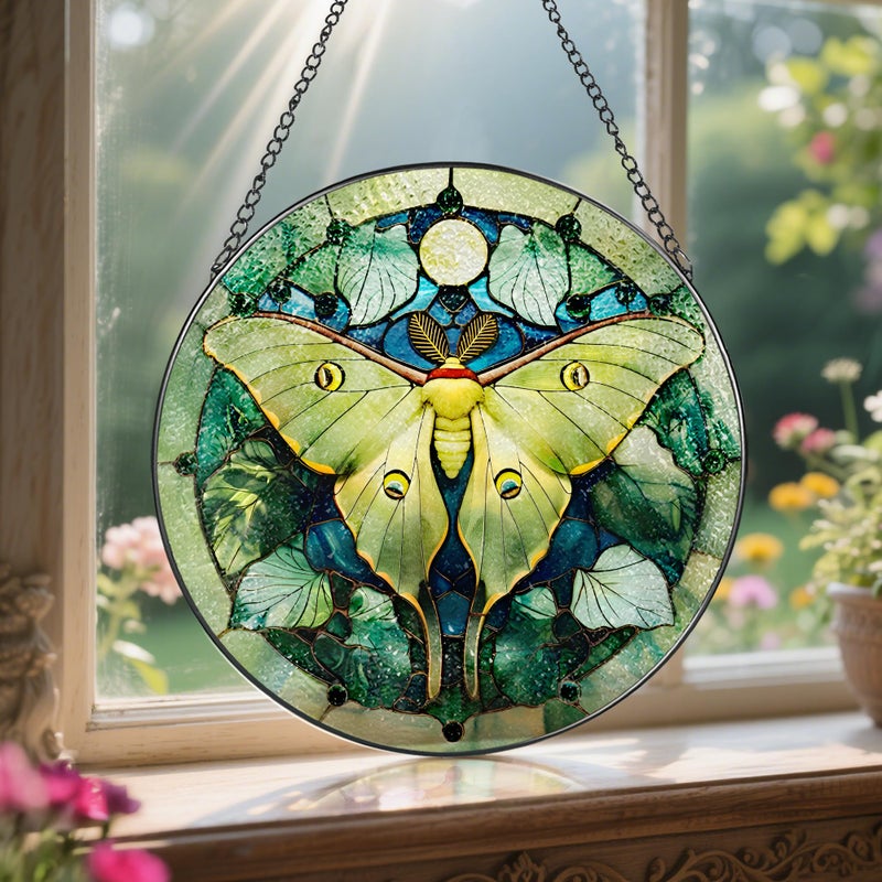 LAOWEIKI Luna Moth Sun Catcher, 8 Inch Stained Glass Suncatcher, Stained Glass Window Hanging, Luna Moth Indoor Decor, Idea Gift, Gift Exchange - Image 5