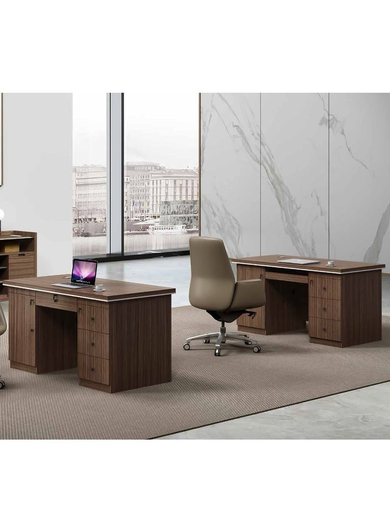 HUIMEI Huimei L1406T Office Table Brown Color With Fixed Drawers.  - Image 1