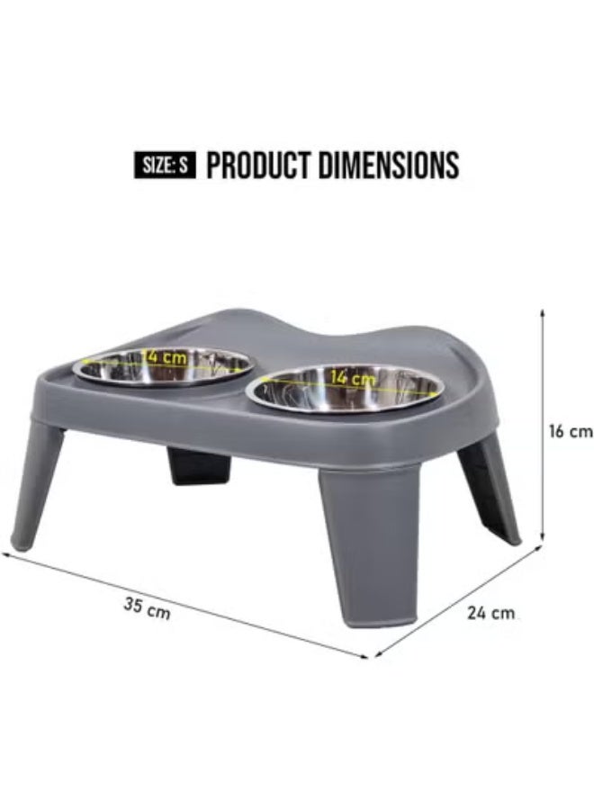 NNC PETS Elevated dog bowls for small-sized breeds, Durable plastic pet feeder with 2 Stainless steel food bowls, Non-slip bottom, and Detachable legs, Ideal for food & water, Easy assembly 35 cm (Grey) - Image 2