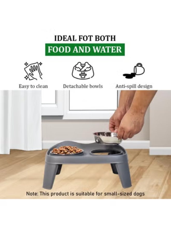 NNC PETS Elevated dog bowls for small-sized breeds, Durable plastic pet feeder with 2 Stainless steel food bowls, Non-slip bottom, and Detachable legs, Ideal for food & water, Easy assembly 35 cm (Grey) - Image 5