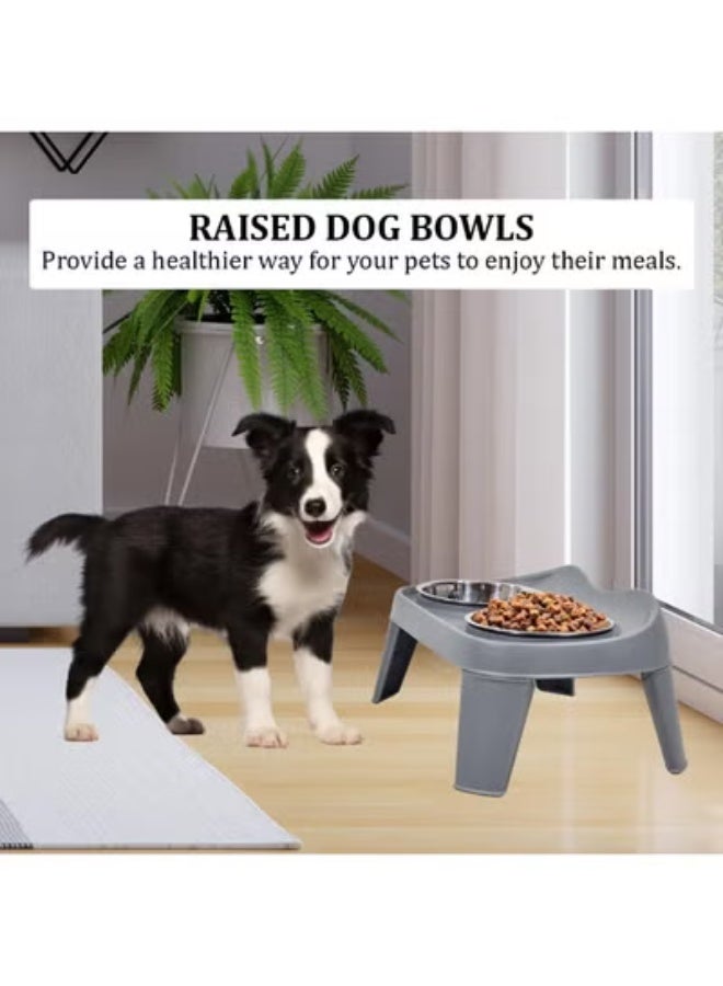 NNC PETS Elevated dog bowls for small-sized breeds, Durable plastic pet feeder with 2 Stainless steel food bowls, Non-slip bottom, and Detachable legs, Ideal for food & water, Easy assembly 35 cm (Grey) - Image 4