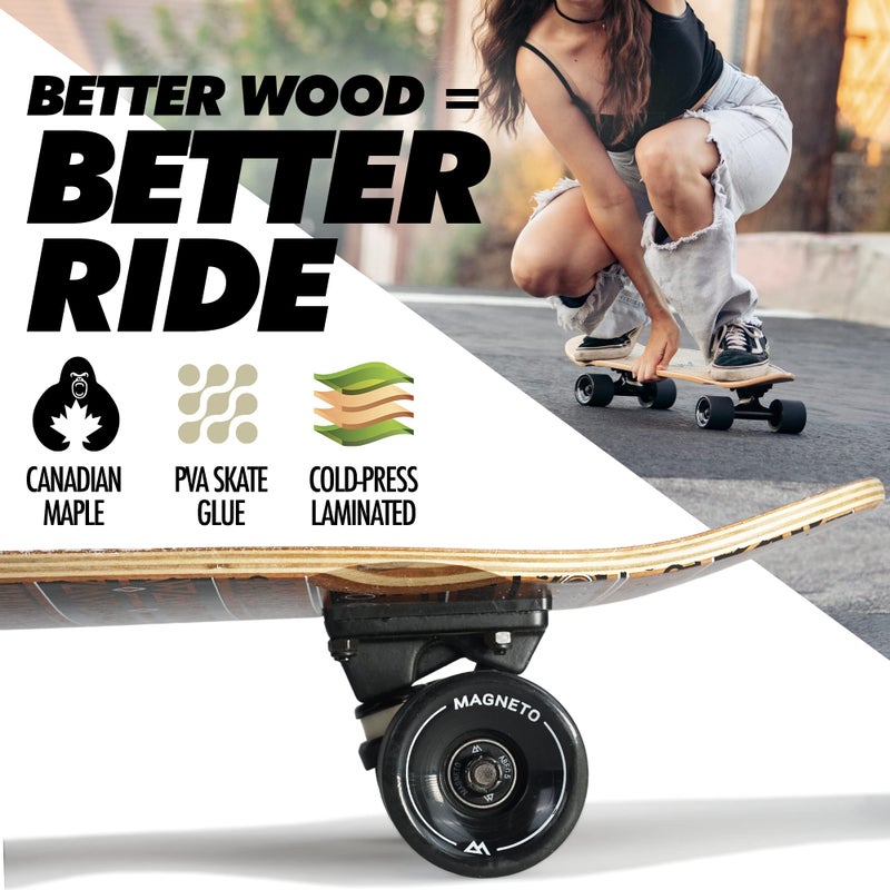 Magneto 27.5" x 7.5" Cruiser Deck Complete Skateboard - Tribal 7-Ply Canadian Maple - Double Kick Concave & Lightweight Wood Deck - Safe Skateboard Wood for Kids, Teens & Adults - Image 3
