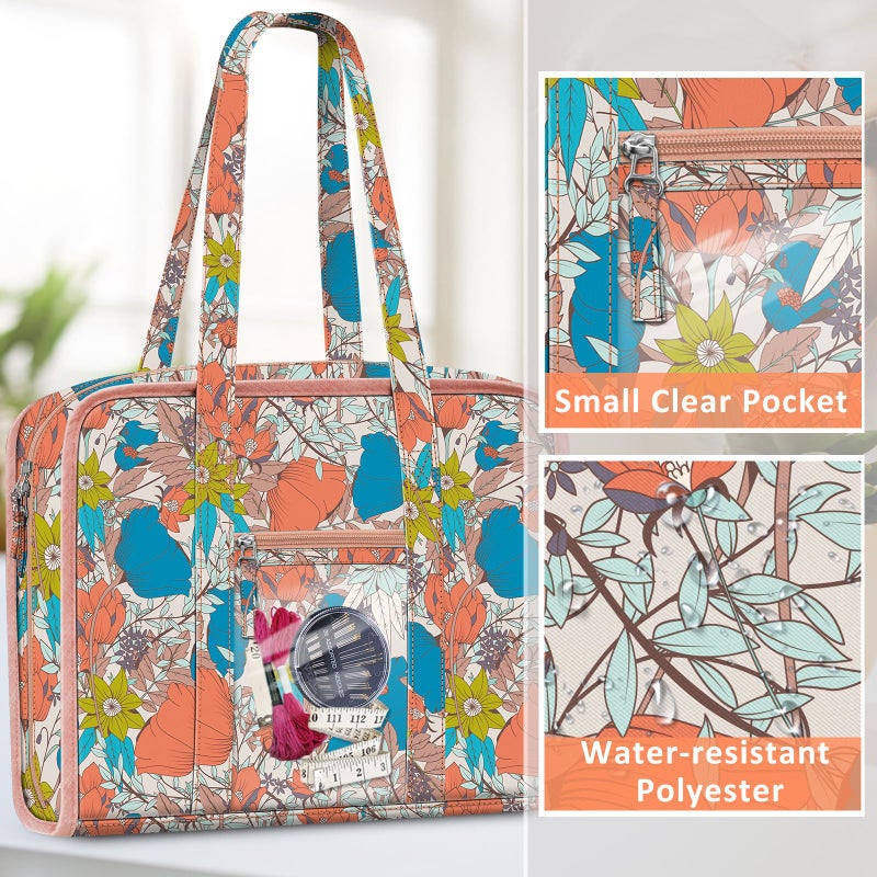 FINPAC Sewing and Craft Supplies Storage Tote, Large Capacity Travel Packing Organizer Bag with Clear Pockets and Handle for Knitting, Crochet, Art, Sewing Accessories (Vintage Floral) - Image 5