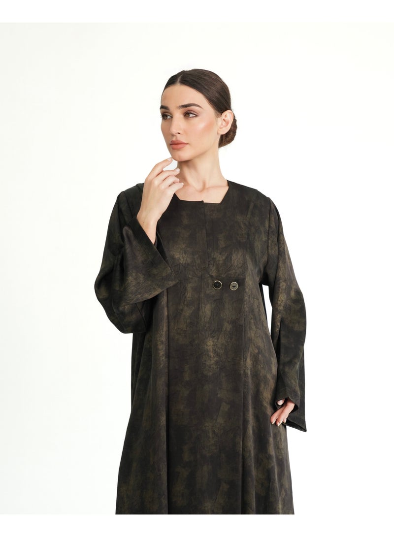Khan&Co. Ninety Degree Gold black and gold jacquard abaya with two gold KHAN&CO logo buttons - by Abdullah Khan - Image 5
