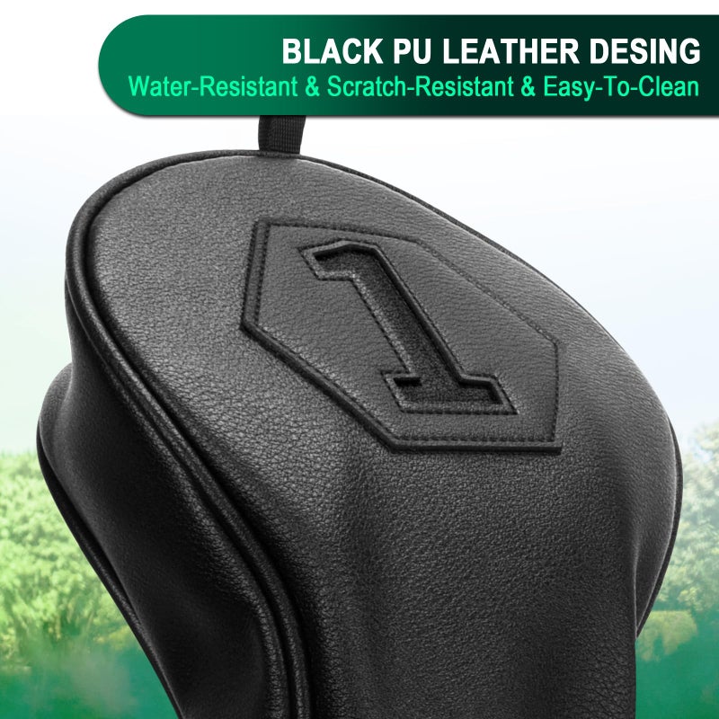 2thpart Premium Golf Club Covers, 3 Pack Golf Club Head Covers for Driver, Fairway Woods and Hybrid, Golf Head Covers Fit Most Golf Clubs PU Leather Classic Black - Image 5