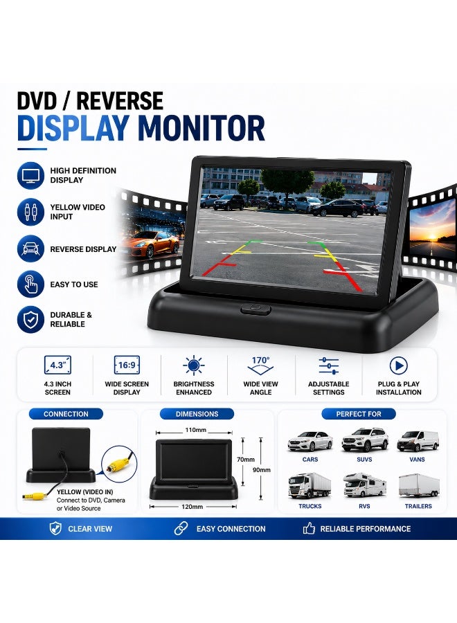 HD Car Rearview Camera Monitor with camera - 10.92cm Large Foldable Display one year warranty,10900110 - Image 2