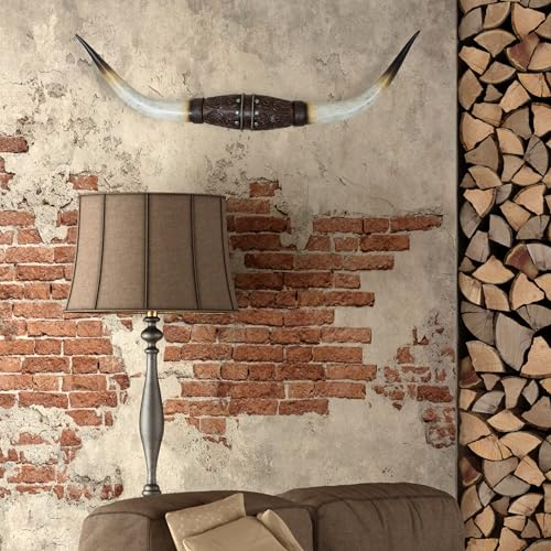 AMAJY Faux Bull Longhorn Skull Wall Decor – Resin Sculpture with Tooled Leather-Style Floral Design – Rustic Steer Horns Wall Art for Western, Southwestern, Native American Decor – Great Gift Idea - Image 5