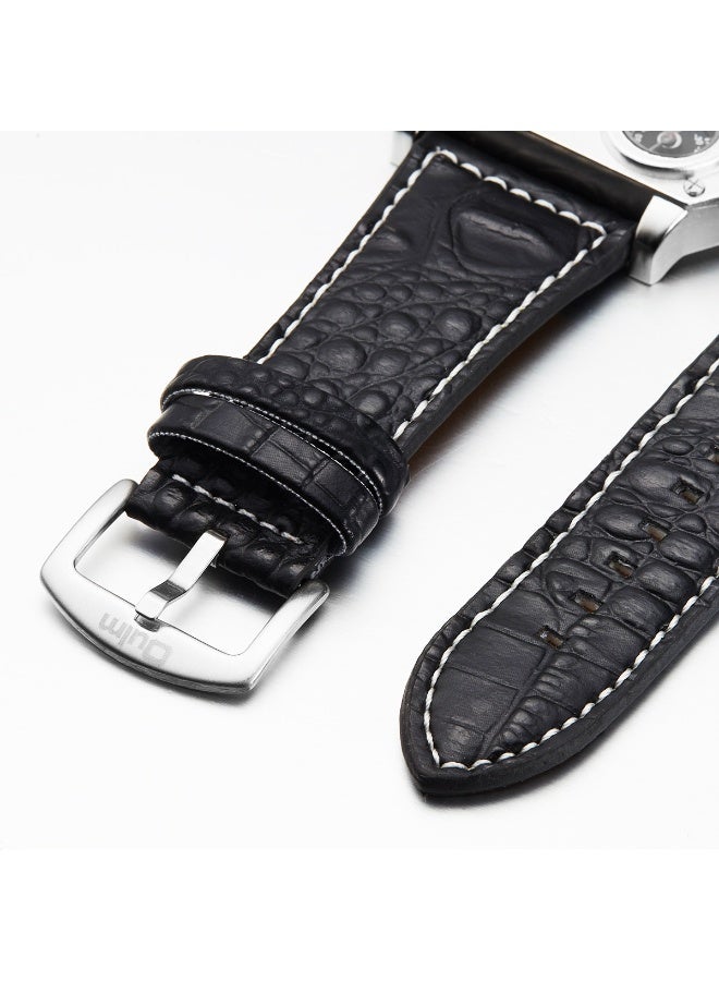 أولم ساعة أولم الرجالية بتصميم ميكا، شاشة عرض مزدوجة للوقت، ميناء كبير، طراز عسكري، عقارب مضيئة، حزام جلدي، ساعة يد كوارتز عملية كاجوال. - Image 3