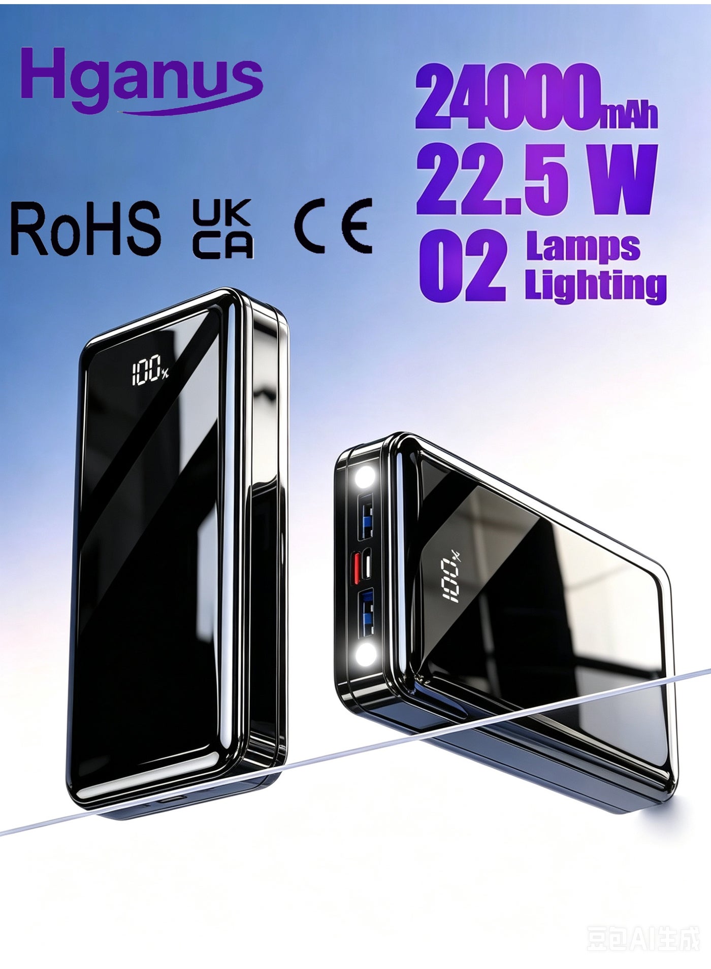 Hganus 24000mAh USB-C PowerBank, 24000mAh Portable Charger, High-Capacity Battery Pack for iPhone 17/16/15 Series, Samsung, Huawei, Xiaomi, Redmi, Vivo, Oppo, iPad, Apple Watch and More
