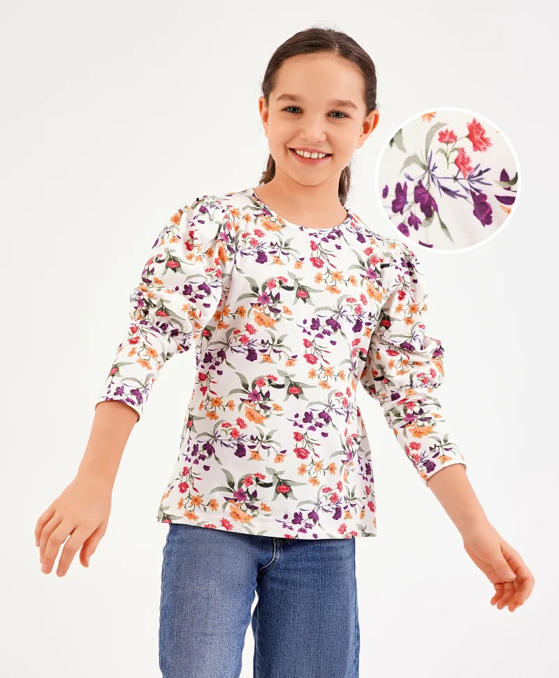 Primo Gino Primo Gino Full Sleeves Tshirt Digital Floral Print - Off White
