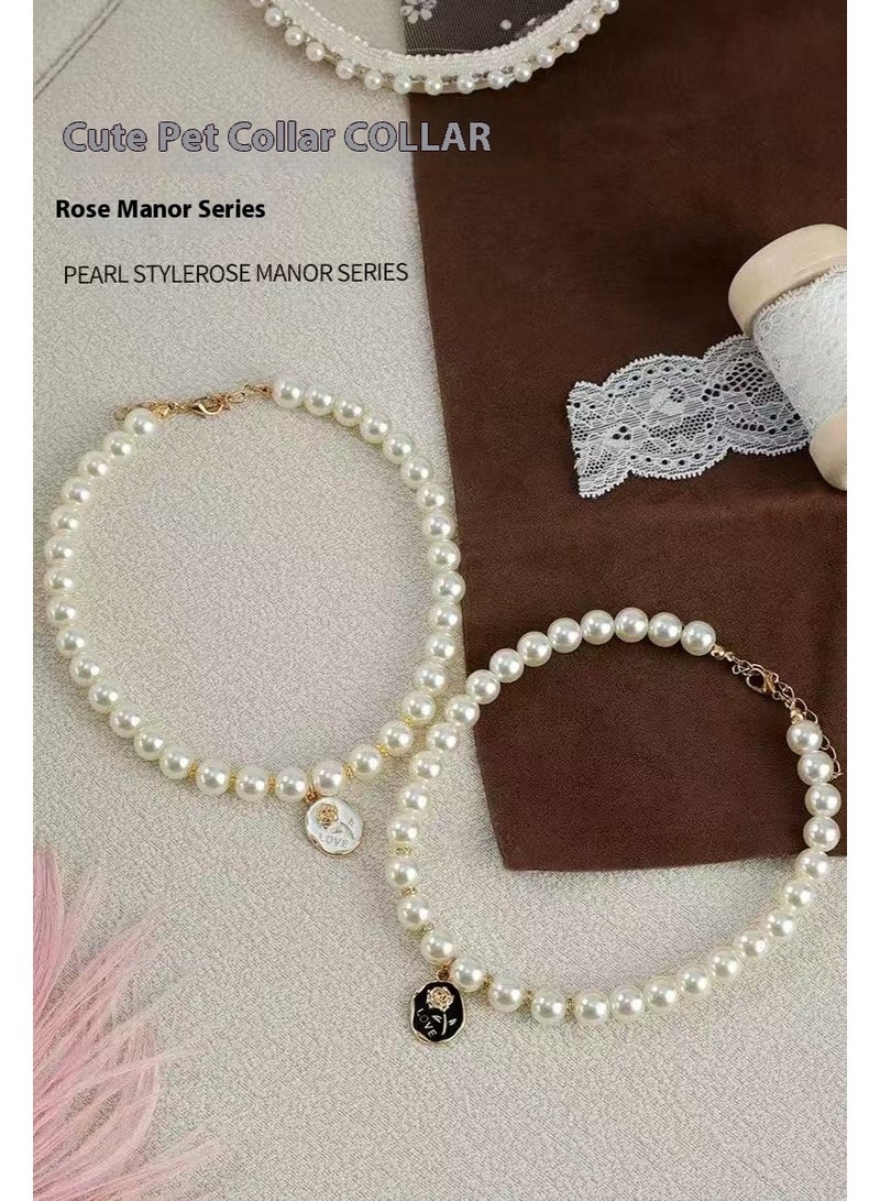 Elegant Cat Collar with Pearl, Gemstone Decoration – Adjustable Rose Manor Collar for Cats & Small Dogs (White) - Image 2