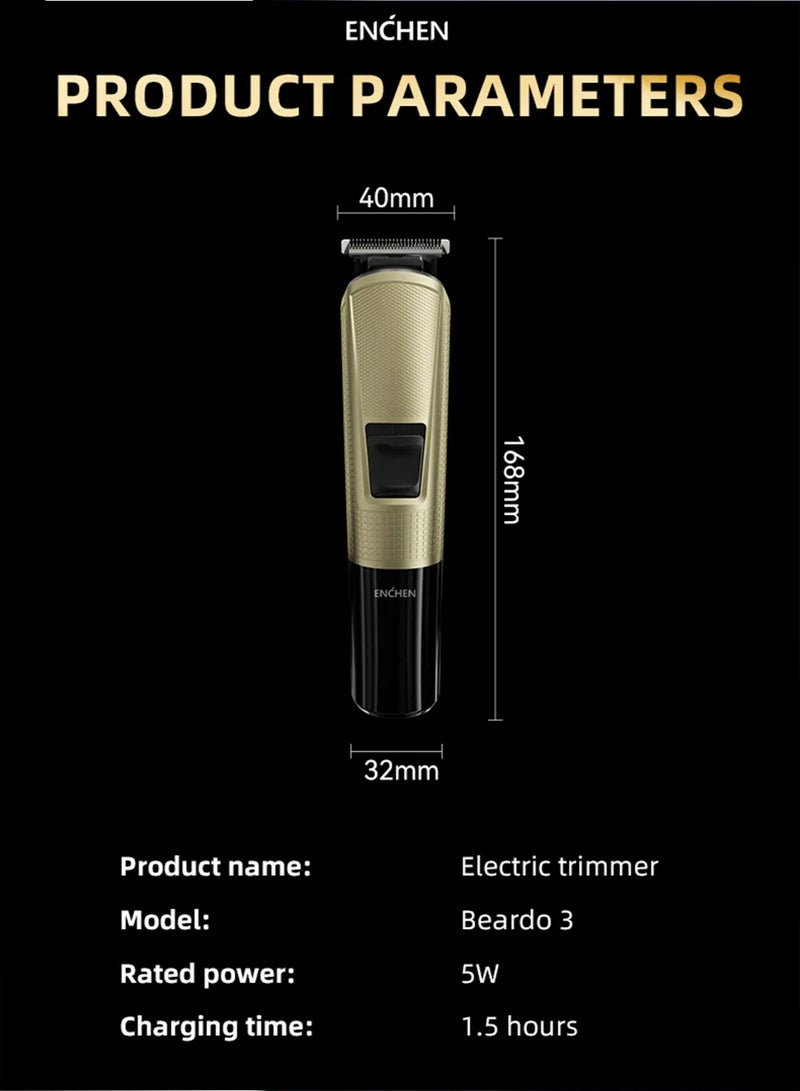 ENCHEN Enchen Beardo 3 Trimmer for men, 8000 RPM, Low Noise, Self Sharpening Stainless Steel Blades, Indicator Light, Up To 120 Minutes Of Use | Beardo-3 Black&Gold  - Image 3