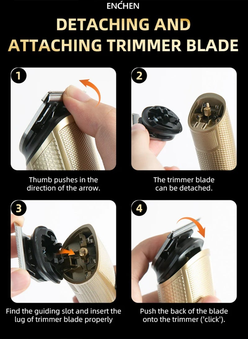 ENCHEN Enchen Beardo 3 Trimmer for men, 8000 RPM, Low Noise, Self Sharpening Stainless Steel Blades, Indicator Light, Up To 120 Minutes Of Use | Beardo-3 Black&Gold  - Image 2
