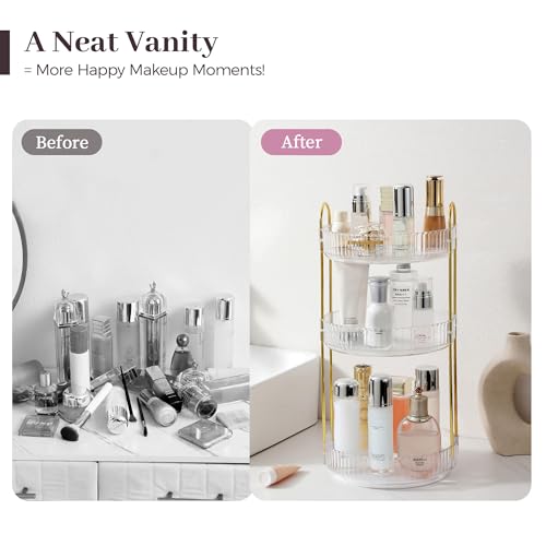 Aveniee Rotating Makeup Organizer for Vanity, 3 Tier Perfume Skincare Organizers and Storage for Bathroom Countertop, Clear Spinning Counter Cosmetic Holder for Dresser,White - Image 5