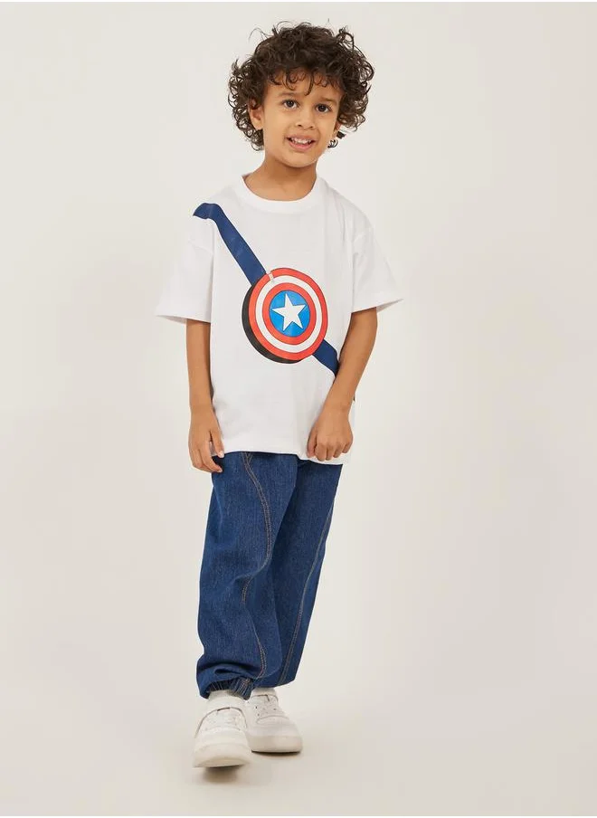 ستايلي Captain America Graphic Print Dropped Shoulder Oversized T-Shirt
