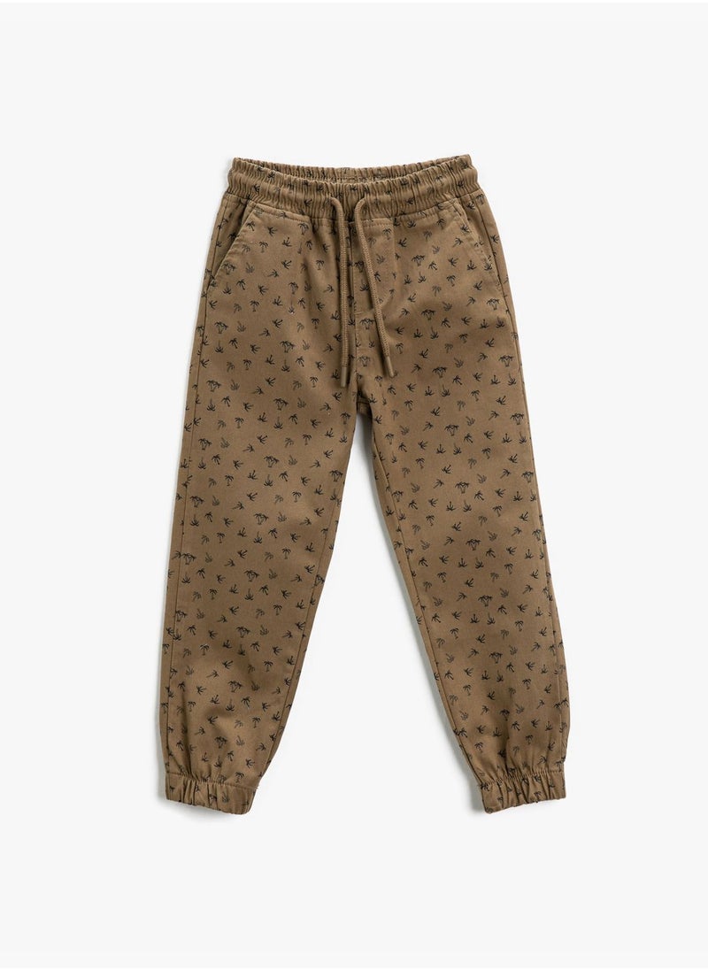 KOTON Jogger Trousers Drawstring Pockets Palm Patterned  - Image 1