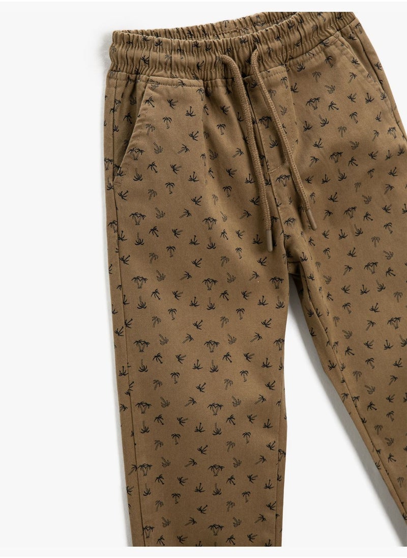 KOTON Jogger Trousers Drawstring Pockets Palm Patterned  - Image 3