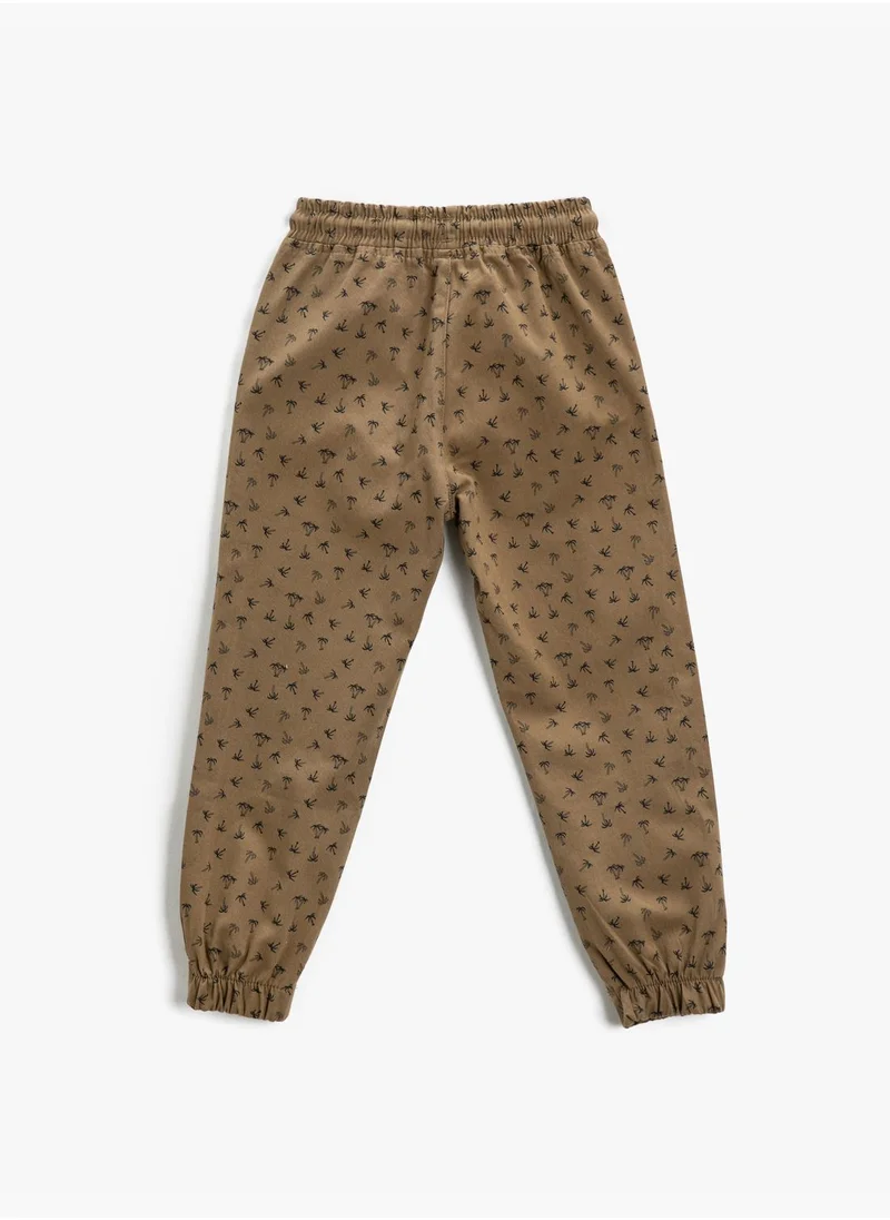 KOTON Jogger Trousers Drawstring Pockets Palm Patterned