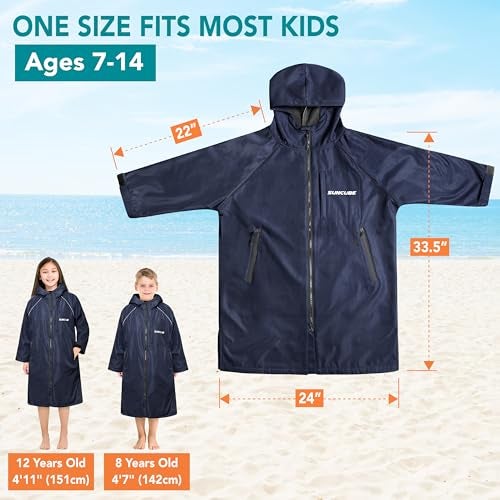Suncube SUN CUBE Swim Parka Boy Girl, Unisex Kids Hooded Changing Robe with Water Resistant Shell and Warm Fleece Lining for Swimming, Surfing, Triathlon, Water Sports, Navy - Image 2