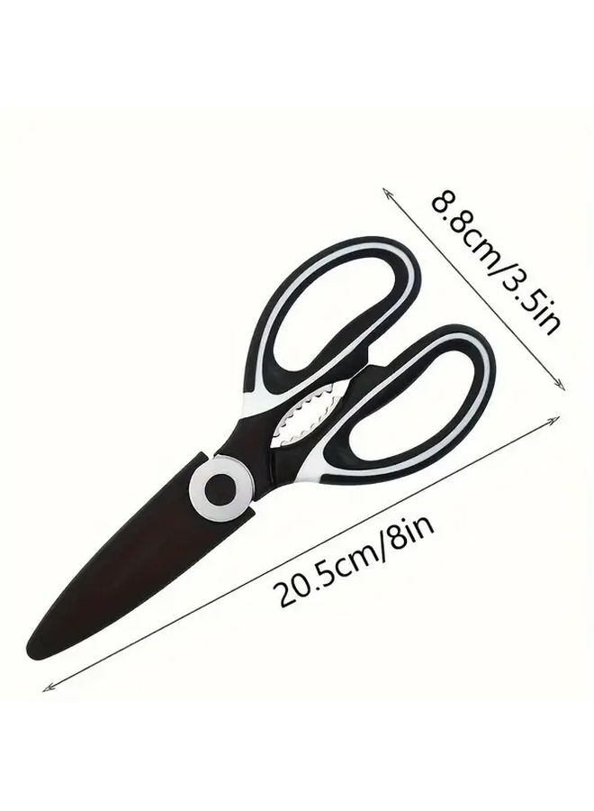 White Kitchen Scissors Stainless Steel Multifunctional Serrated Shears For Cutting Meat Fish Bones Easy Clean - Image 3