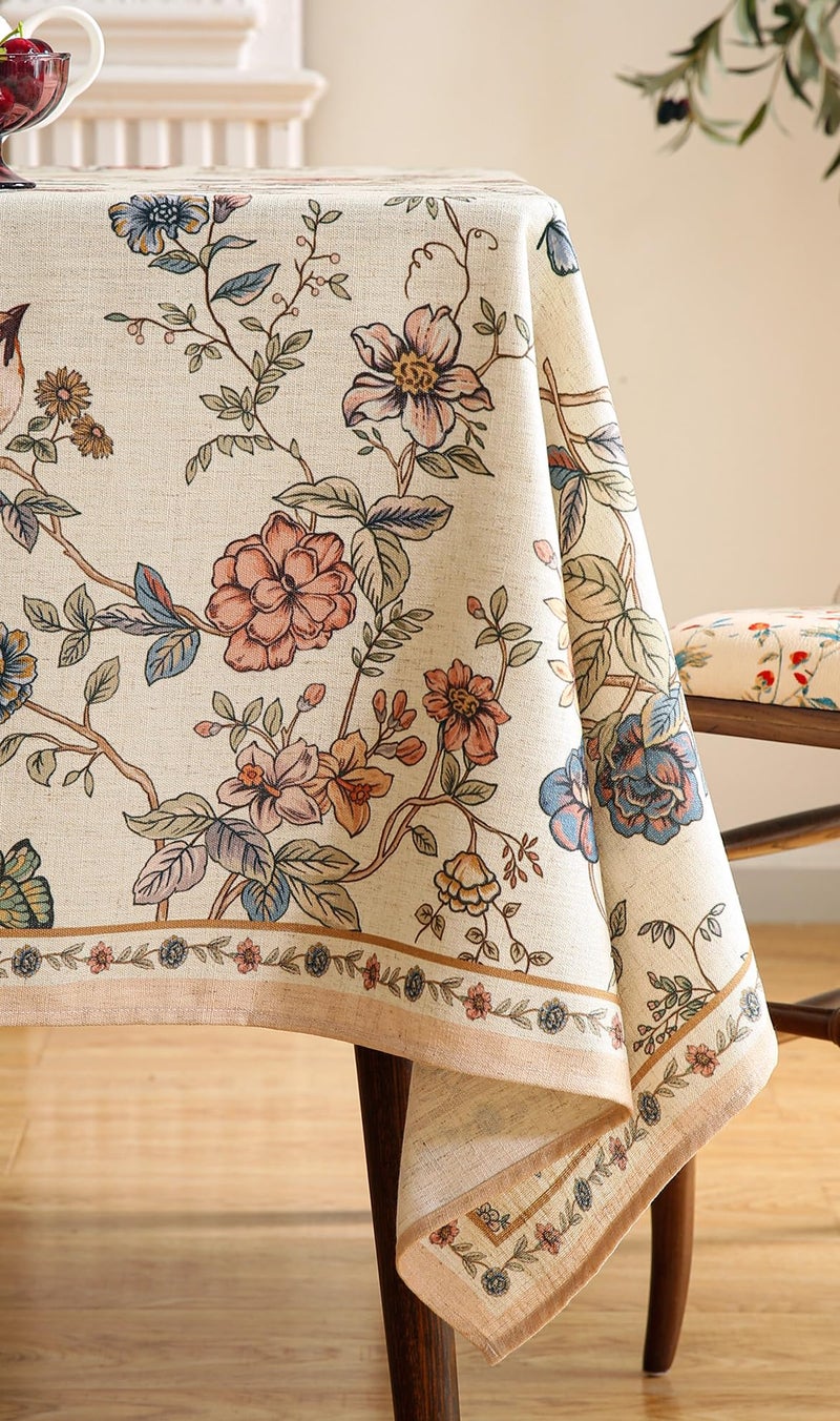 ISAENNE Designer French Light Beige Extra Long Rectangle Tablecloth,Linen Florals and Birds Pattern Table Cloth,Durable Decorative Tablecloths for Dining Thanksgiving Kitchen,67"*118"-Cornucopia - Image 4