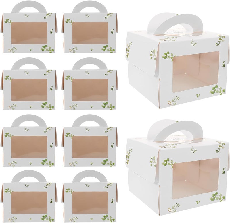 10pcs Small Handheld Cake Boxes with Window, 4 to 5 Inch Decorative Party Treat Boxes for Birthday Desserts, Portable Paper Packaging for Snacks and Chocolates - Image 1