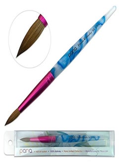 Pana Usa Acrylic Nail Brush Pure Kolinsky Hair Acrylic White Swirl Blue Handle With Pink Ferrule Round Shaped - Size 8  - Image 1