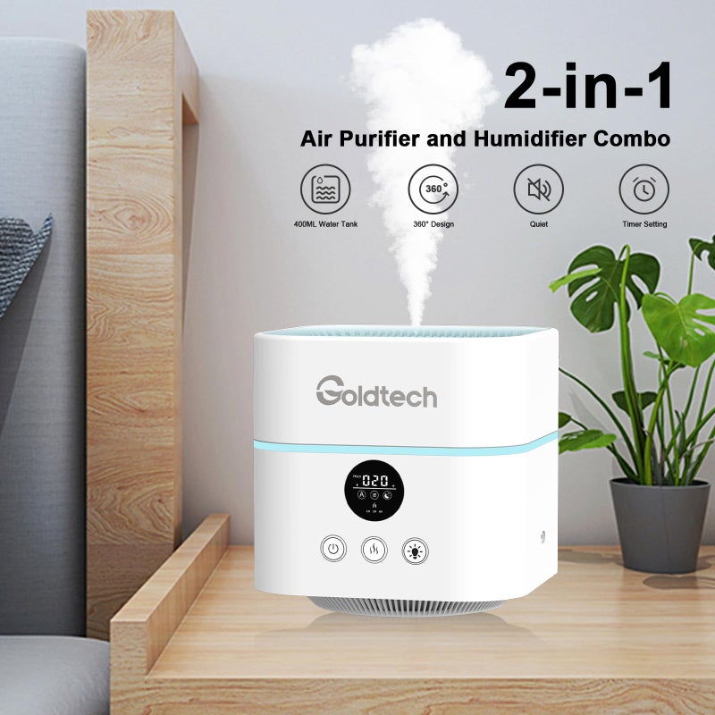 Gold-Tech Goldtech Air Purifier and Humidifier Combo for Bedroom Up to 200FtÂ²,H13 True HEPA Filter Desk Air Purifiers with Smart WiFi,500ML Water Tank,LED Light,Small Air Purifier for Bedroom,Office - Image 3