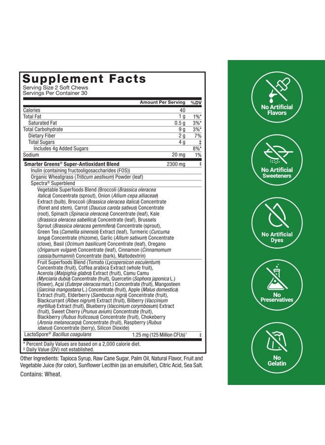 Force Factor FORCE FACTOR Smarter Greens Superfood Chews, 3-Pack, Greens and Superfoods with Probiotics, Antioxidants, and Fiber, Greens Supplement to Support Digestion, Nitric Oxide, and Energy, 180 Chews  - Image 4