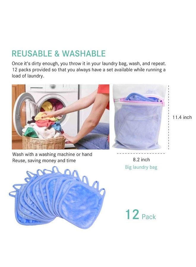 KODAMO | Reusable Makeup Remover Cloth 6 X 6 In 12 Pack Microfiber Washable Facial Cleansing Towel For All Skin Types With Laundry Bag Natural Ecofriendly Makeup Remover Towel (Blue)  - Image 5