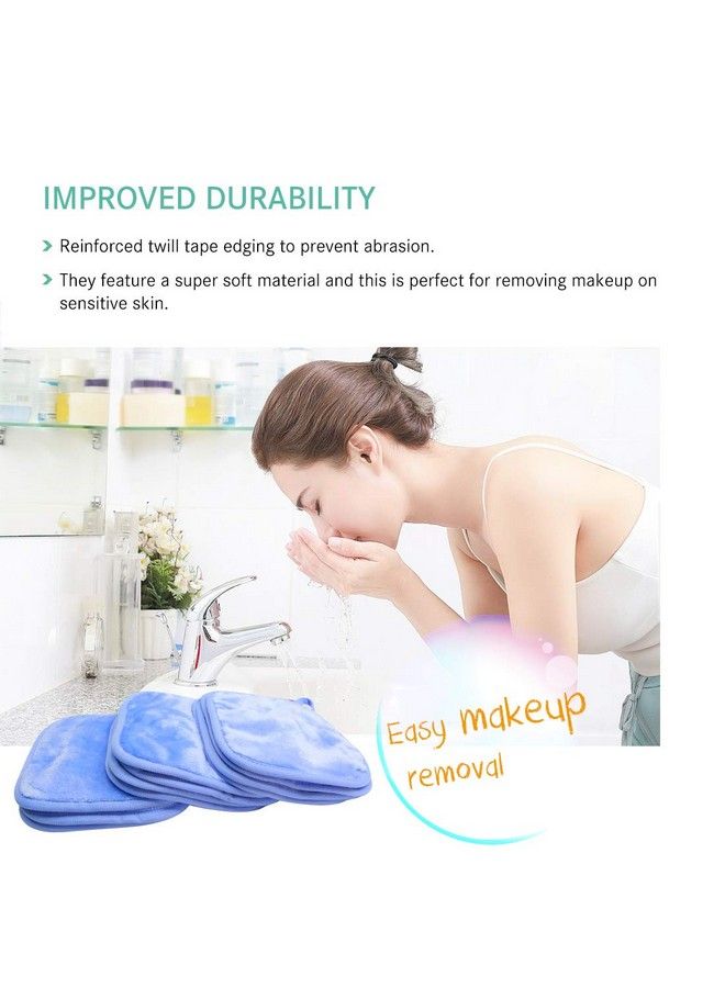 KODAMO | Reusable Makeup Remover Cloth 6 X 6 In 12 Pack Microfiber Washable Facial Cleansing Towel For All Skin Types With Laundry Bag Natural Ecofriendly Makeup Remover Towel (Blue)  - Image 3