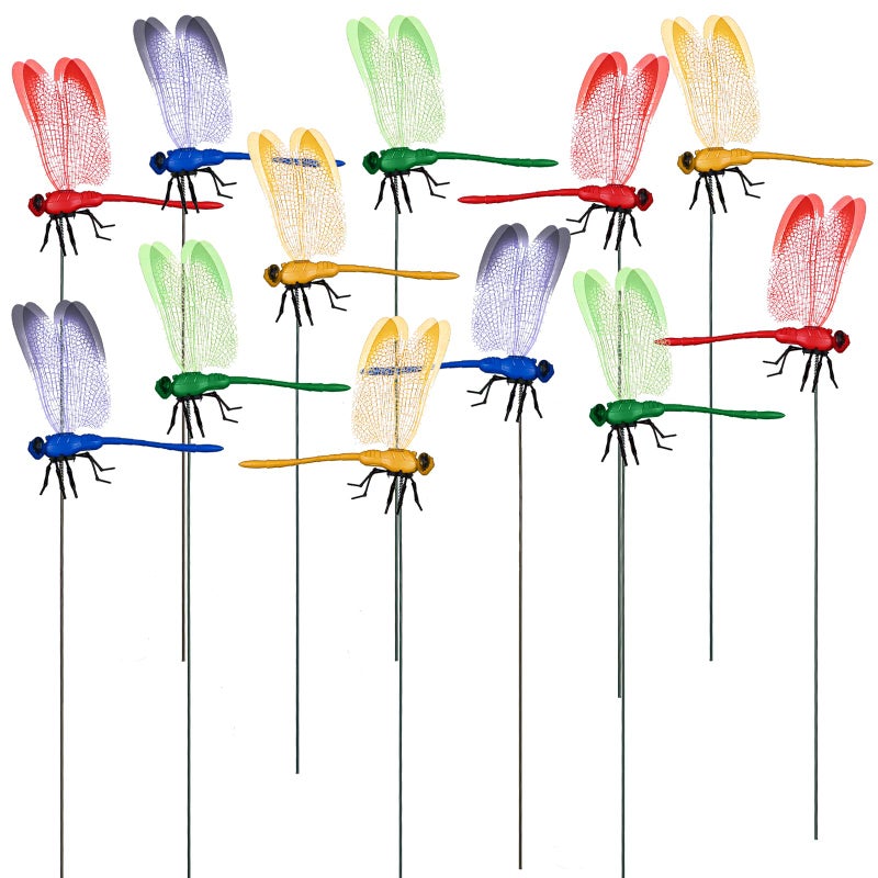 Easywiny 12 PCS Large Size 3D Dragonfly Garden Stakes Dragonfly Ornaments with Sticks Versatile Yard Patio Decor for Garden Landscaping Flower Bed Embellishments Outdoor Aesthetic Upgrade, 4 Colors - Image 1
