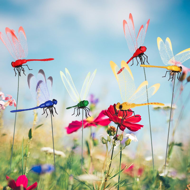 Easywiny 12 PCS Large Size 3D Dragonfly Garden Stakes Dragonfly Ornaments with Sticks Versatile Yard Patio Decor for Garden Landscaping Flower Bed Embellishments Outdoor Aesthetic Upgrade, 4 Colors - Image 4