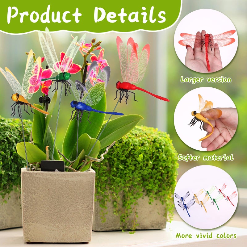 Easywiny 12 PCS Large Size 3D Dragonfly Garden Stakes Dragonfly Ornaments with Sticks Versatile Yard Patio Decor for Garden Landscaping Flower Bed Embellishments Outdoor Aesthetic Upgrade, 4 Colors - Image 3