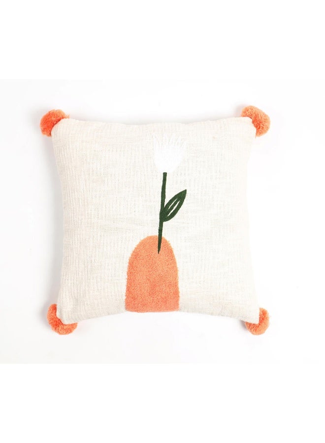 Chateaux Embroidered Tulip Pom-Pom Cushion Cover - Image 1