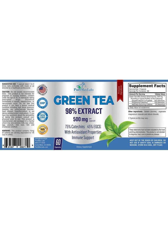 YUMMYVITE Green Tea Extract 98% - 3X Strength, 75% Polyphenol Catechins, 45% EGCG, Super Antioxidant - 60 Capsules - Image 4