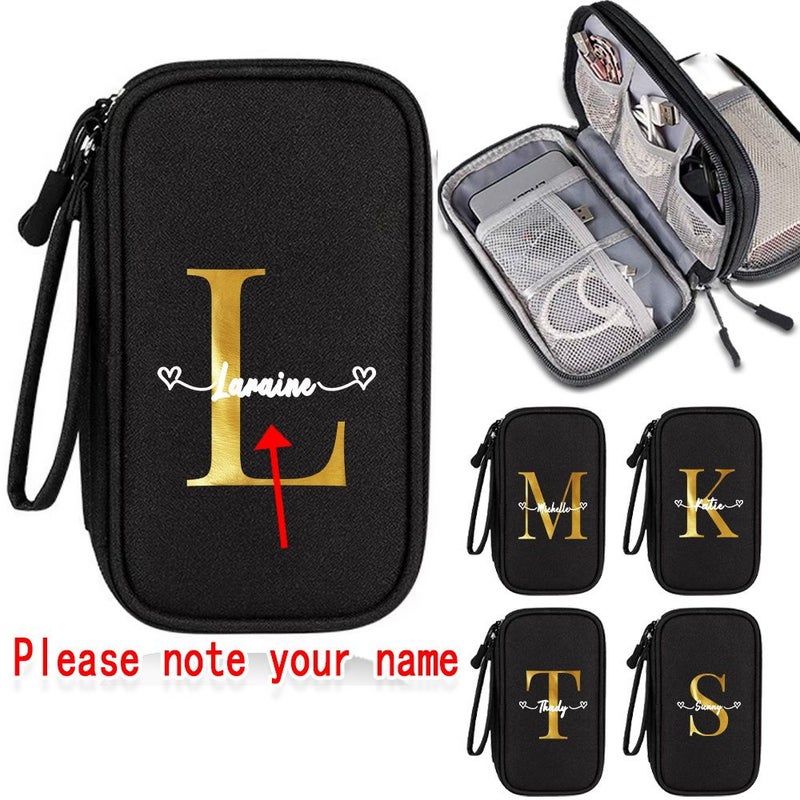 1 Pc Tech Accessory Bag Compatible Cable Charger USB Device Organizer Case Compact Durable Fabric Wrap Storage Portable Electronics Organizer For Smartphones Tablets Power Banks Style R - Image 1