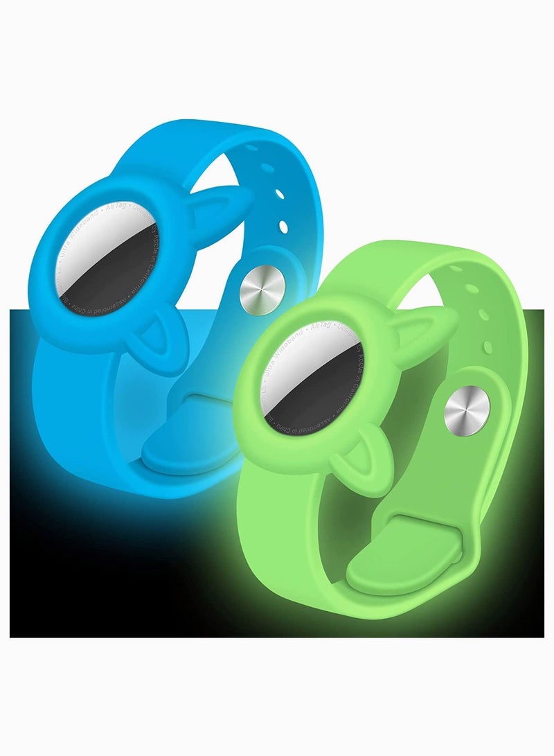 Y&D Wristbands for Apple Airtag, SYOSI Soft Silicone Watch Band, Anti-lost, Waterproof and Sweatproof Portable Wrist Strap Elderly Children, 2Pcs (Fluorescent Blue+Fluorescent Green) - Image 1