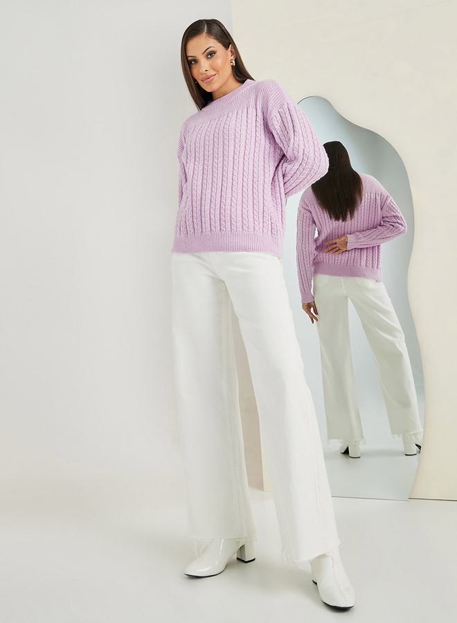 Styli Regular Fit Brushed Yarn Cable Knit Sweater  - Image 1