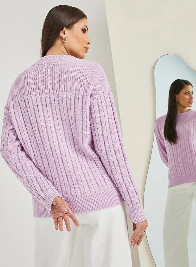 ستايلي Regular Fit Brushed Yarn Cable Knit Sweater