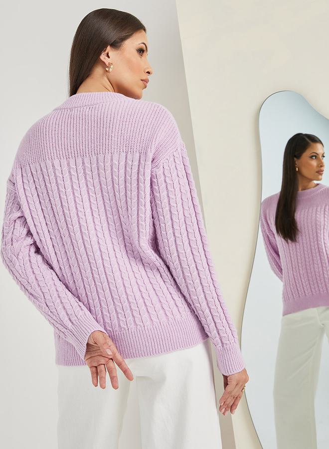 Styli Regular Fit Brushed Yarn Cable Knit Sweater  - Image 4