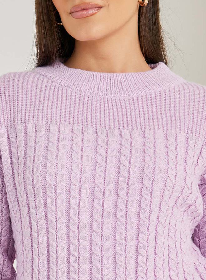 Styli Regular Fit Brushed Yarn Cable Knit Sweater  - Image 3