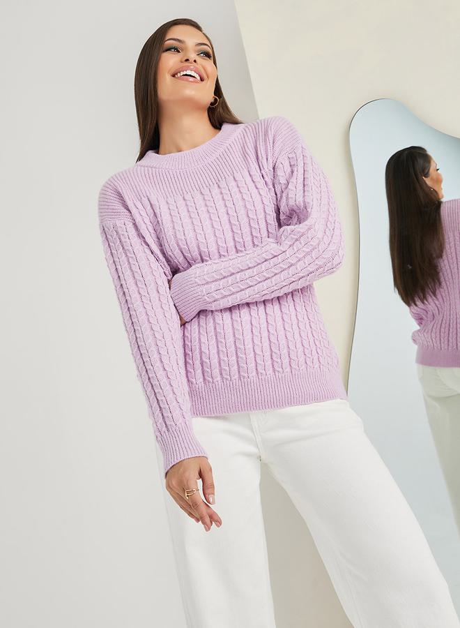 Styli Regular Fit Brushed Yarn Cable Knit Sweater  - Image 2