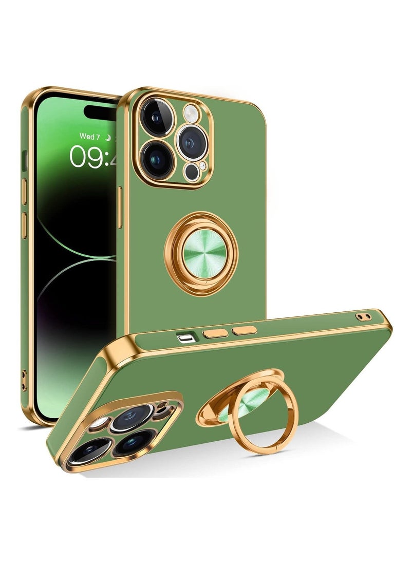 Raxoom iPhone 15 Pro Max Soft Silicon Shockproof Luxury Gold Lining Case Rotatable Magnetic Ring Holder Kickstand Cover Full Camera Protection for iPhone 15 Pro Max (iPhone 15 Pro Max, Matcha Green) - Image 1